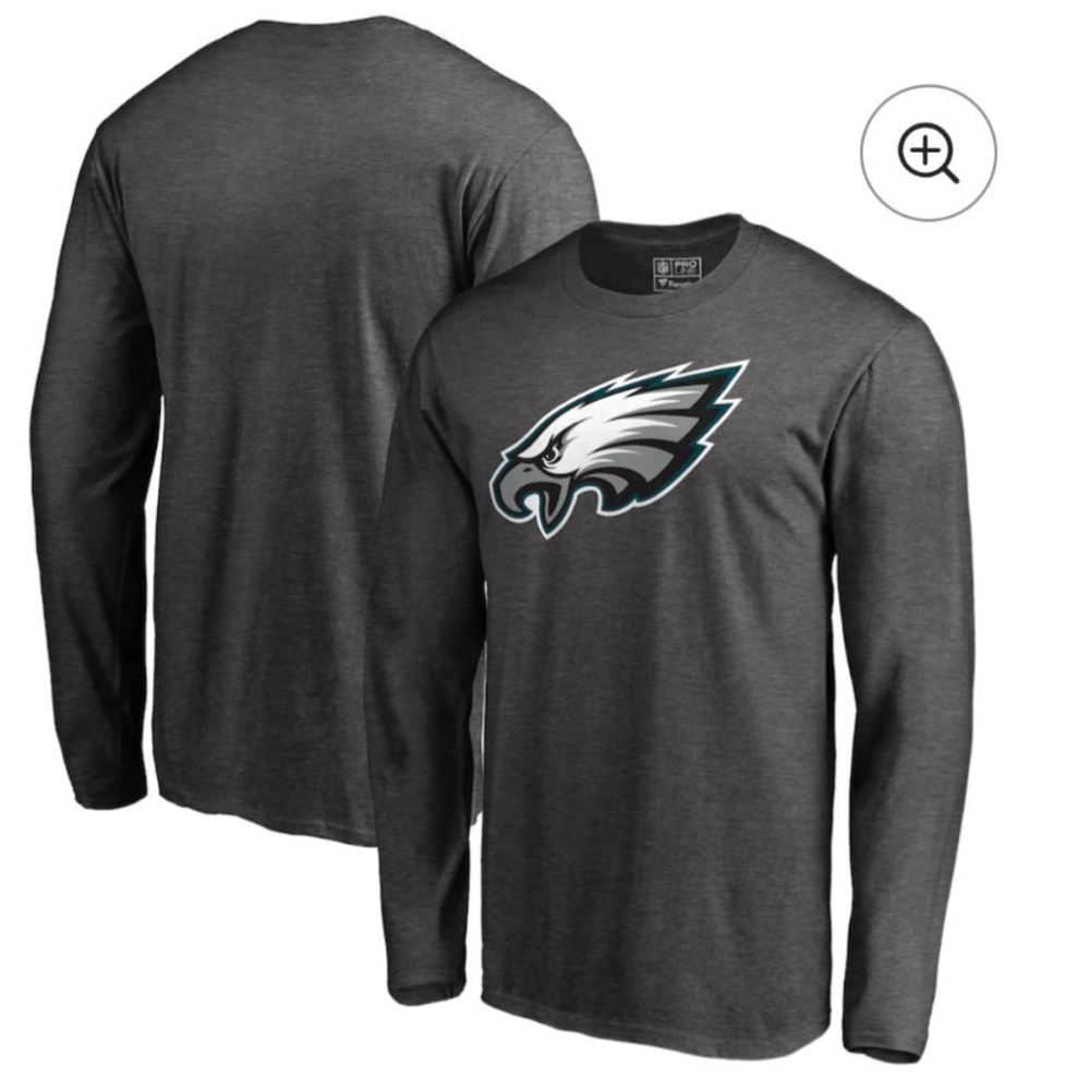 Fanatics Philadelphia Eagles Primary Logo LS T-Shirt - Heathered Charcoal 2XLT